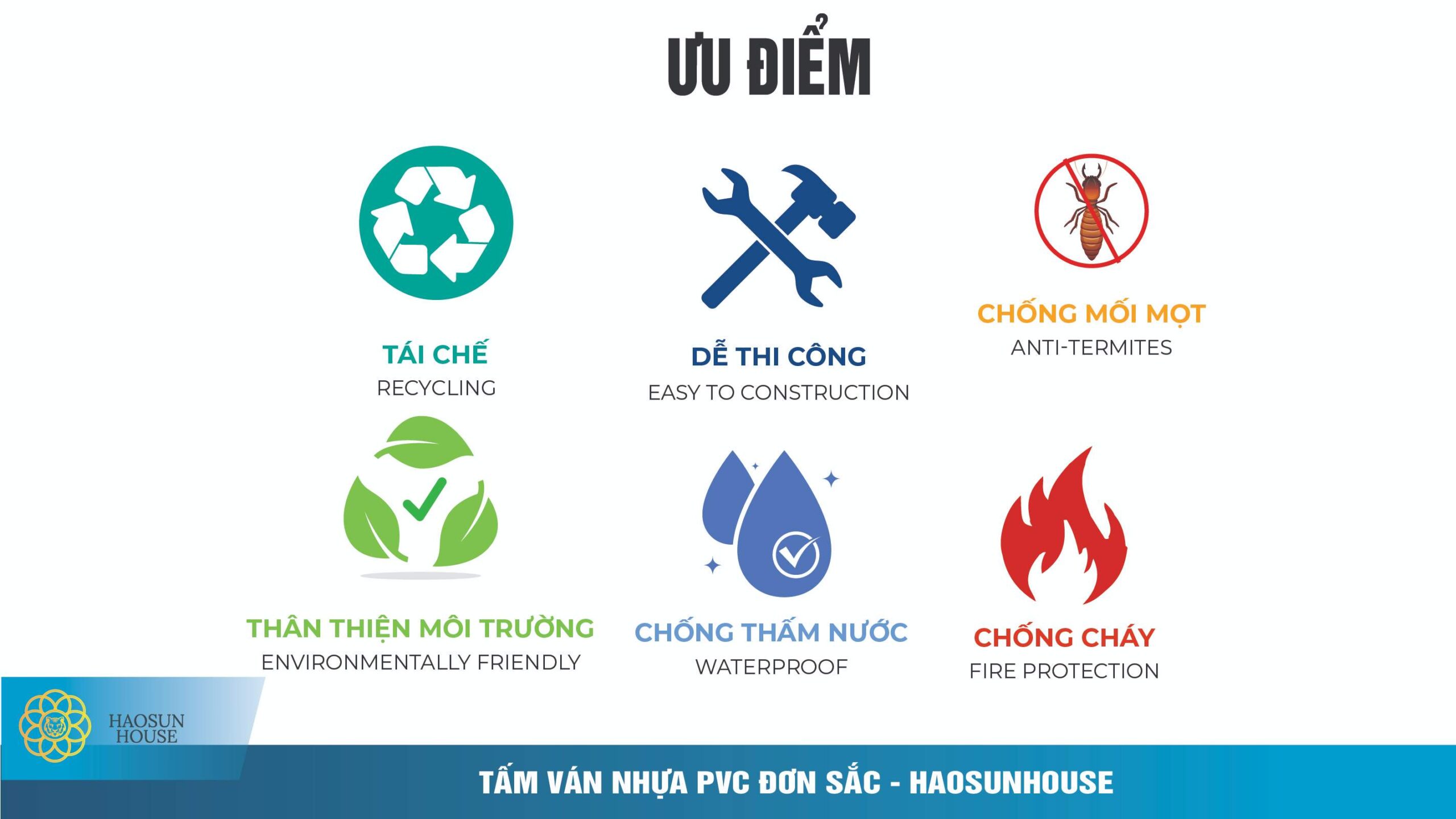 Ưu điểm Tấm Nhựa PVC Đơn Sắc HS015 Haosunhouse