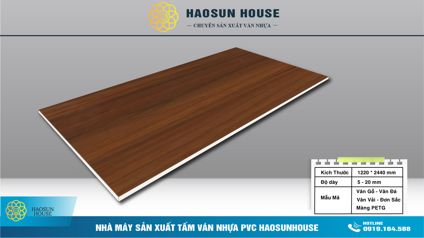 Tấm Ván Nhựa PVC Vân Gỗ 8mm Haosunhouse