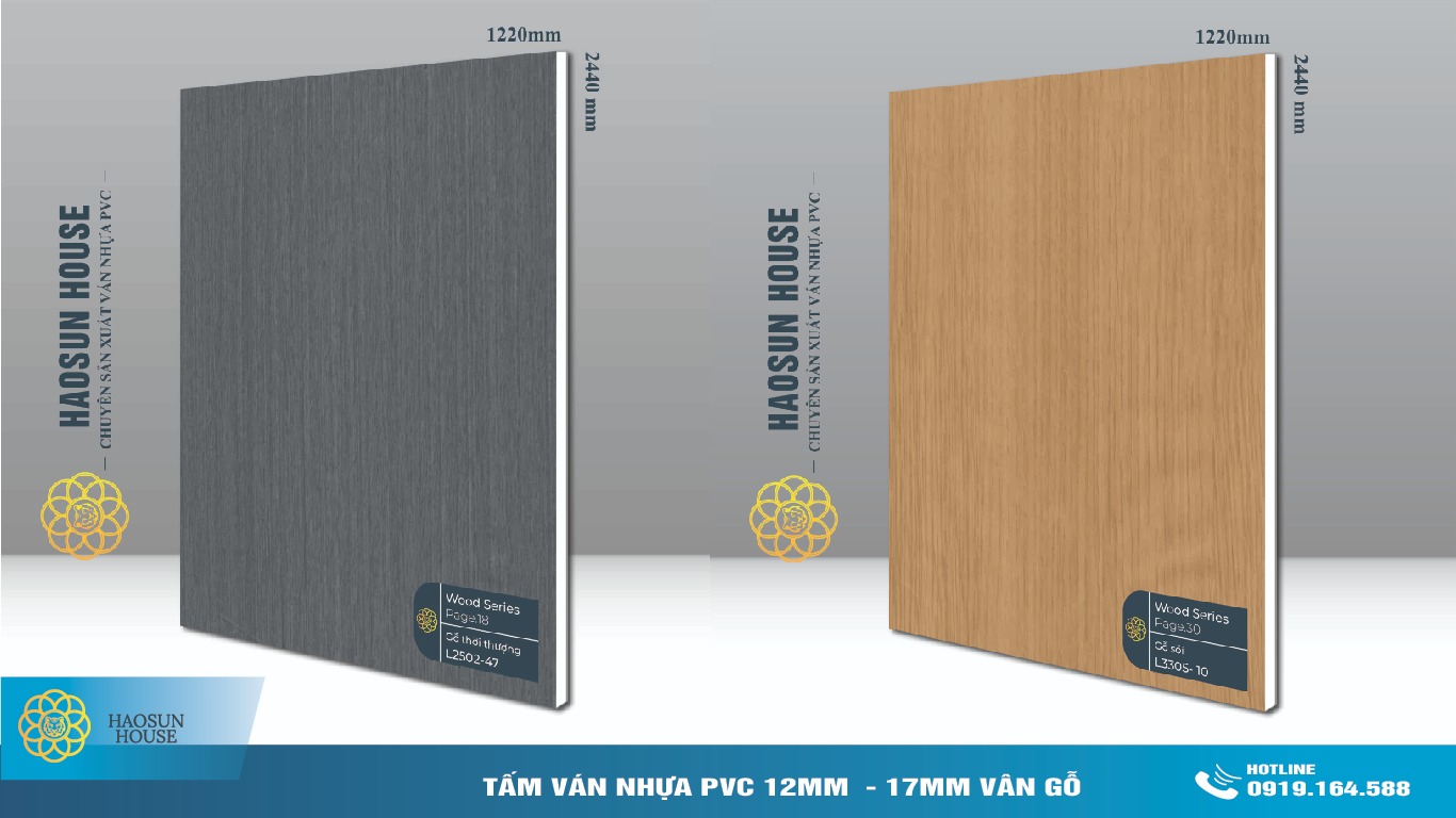 Mẫu mã tấm ván nhựa pvc 12mm 17mm vân gỗ nhà máy sản xuất