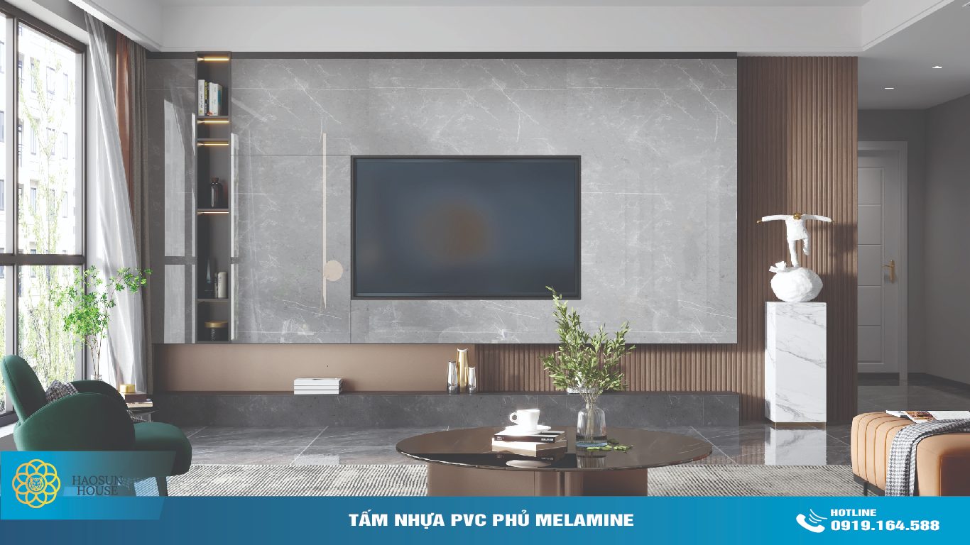 Tấm Nhựa PVC phủ Melamine ốp Tường Phòng Khách