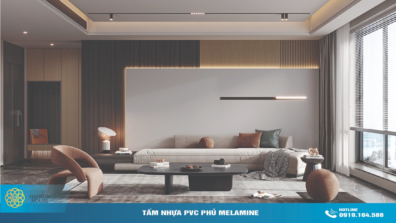 Tấm Nhựa PVC phủ Melamine ốp Tường Phòng Khách