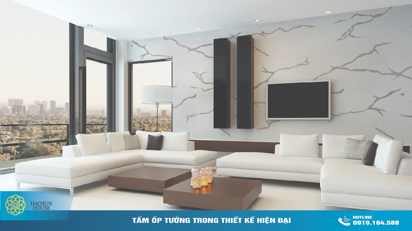 Tấm Ván Nhựa PVC Giả Đá Ốp Tường Phòng Khách