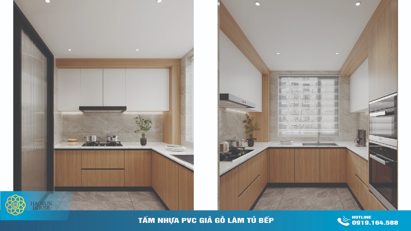 Tủ Bếp Làm từ Tấm PVC giả gỗ
