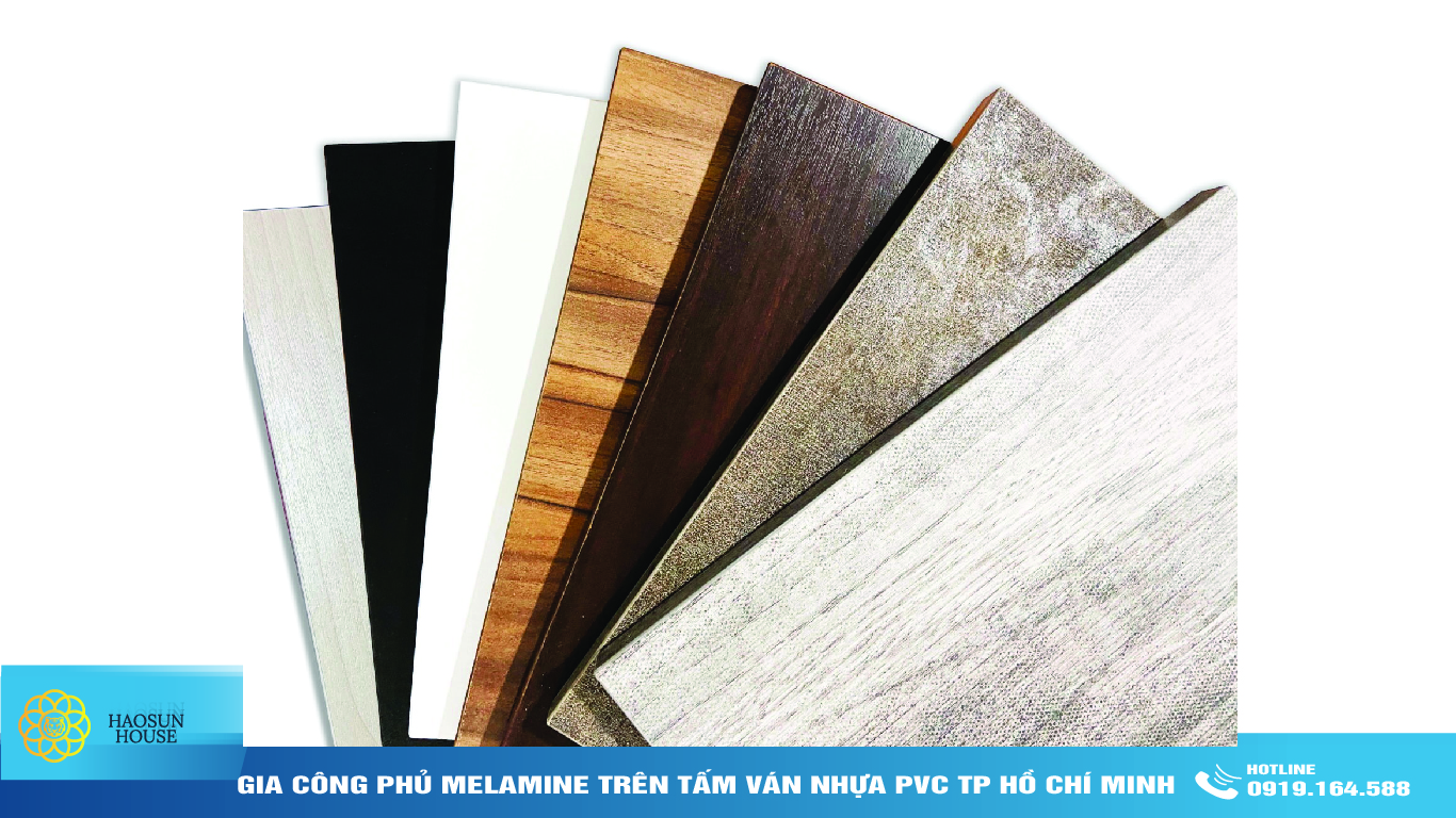 Gia Công Phủ Melamine trên Tấm ván Nhựa PVC