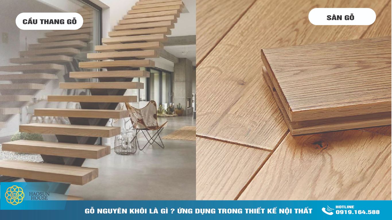 Gỗ nguyên khối làm sản gỗ vs cầu thang