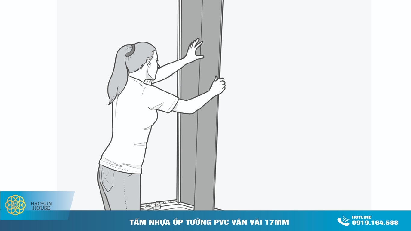 lắt đặt tấm Nhựa ốp tường pvc vân vải 17mm
