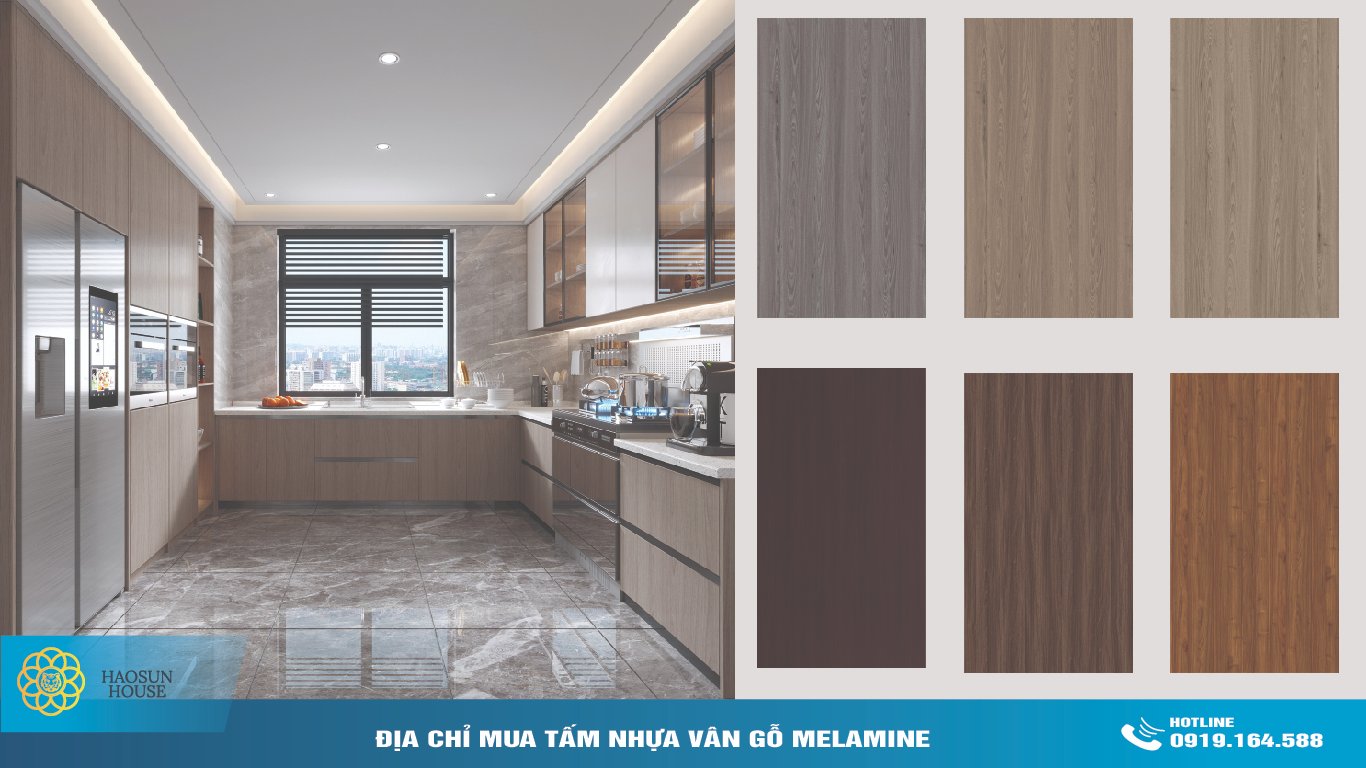 Tấm PVC Vân gỗ Làm tủ Bếp