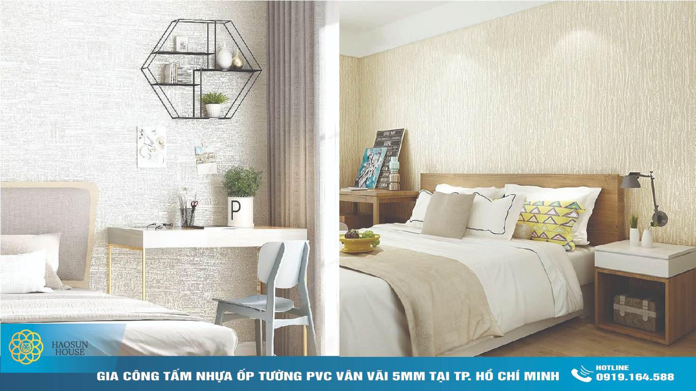 ứng dụng tấm nhựa pvc ốp tường vân vải 5mm
