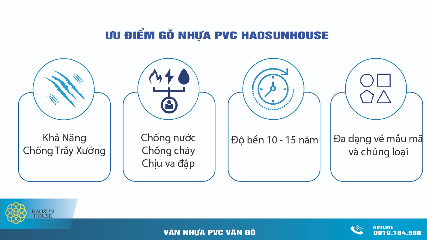 ưu điểm Gỗ Nhựa PVC phủ Melamine Vân gỗ
