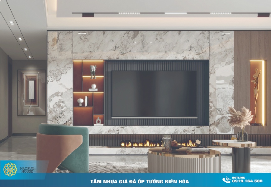 Tấm Nhựa Giả đá ốp tường haosuhouse phòng khách