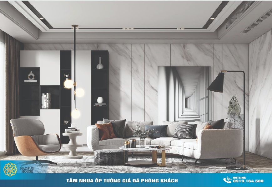 tấm nhựa ốp tường giả đá haosunhouse phòng khách