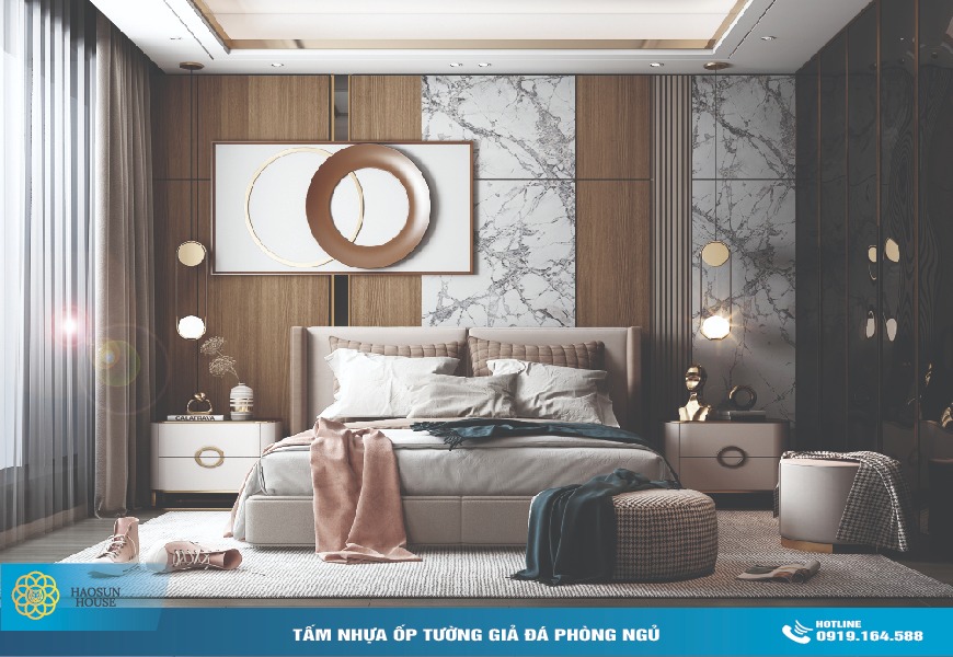 tấm nhựa ốp tường giả đá haosunhouse phòng ngủ