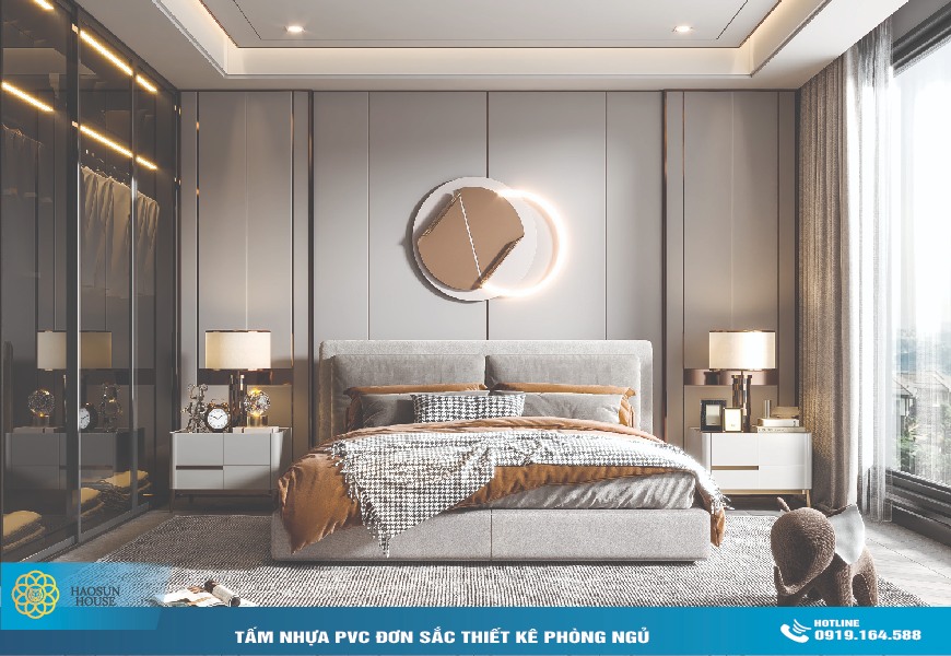 Tâm Nhựa PVC đơn sắc thiết kế phòng ngủ