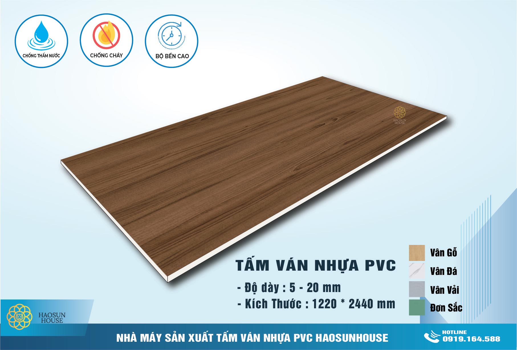 Tấm Nhựa pvc ốp tường vân gỗ haosunhouse