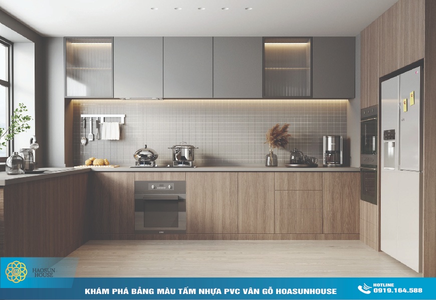 Tấm Ván Nhựa PVC Vân Gỗ Haosuhouse tủ bếp