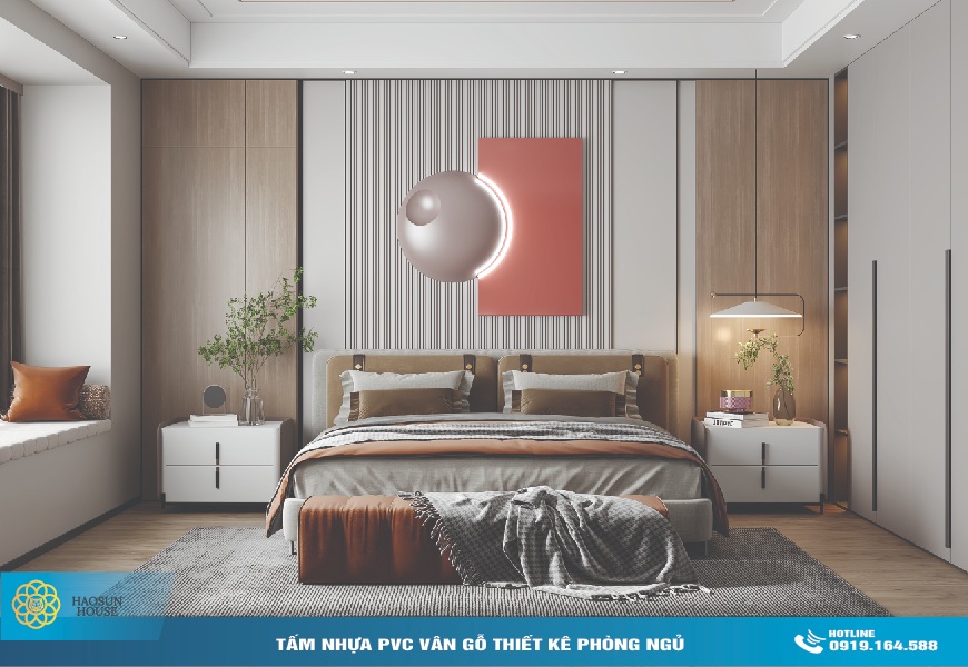 Tâm Nhựa PVC vân gỗ thiết kế phòng ngủ