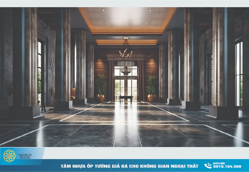 ứng dụng tấm nhựa ốp tường giả đá haosunhouse