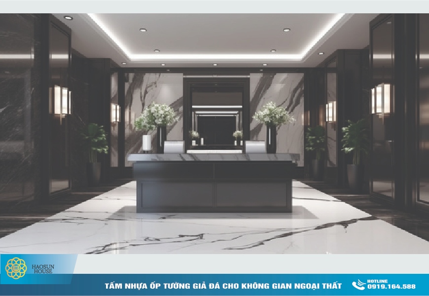 ứng dụng tấm nhựa ốp tường giả đá haosunhouse