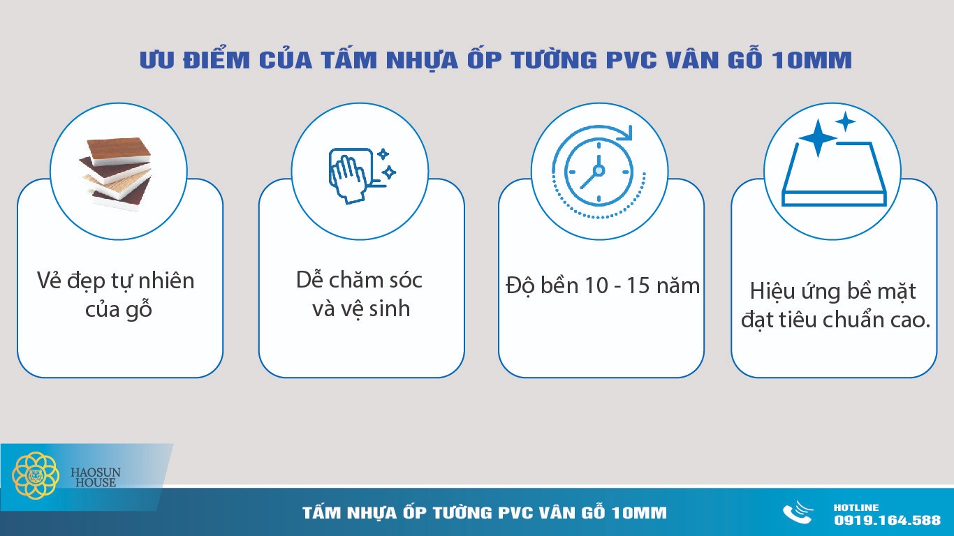 ưu điểm tấm nhựa ốp tường pvc vân gỗ 10mm