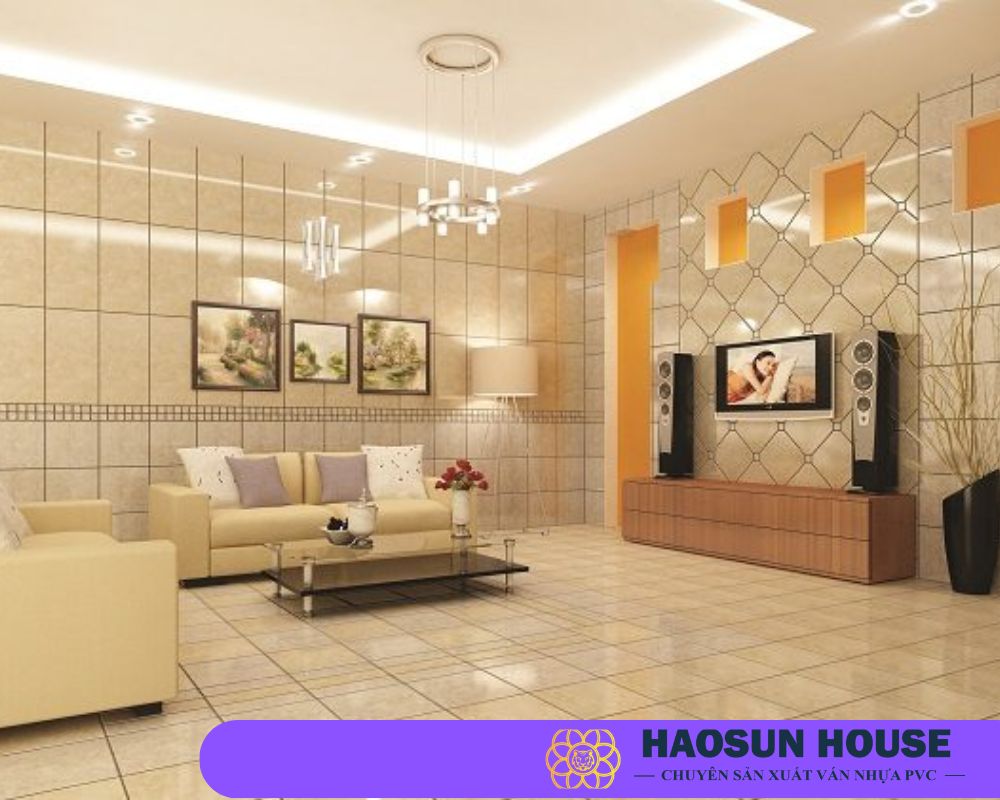 Phòng khách trở nên sang trọng, hiện đại hơn với gạch ốp tường tinh tế