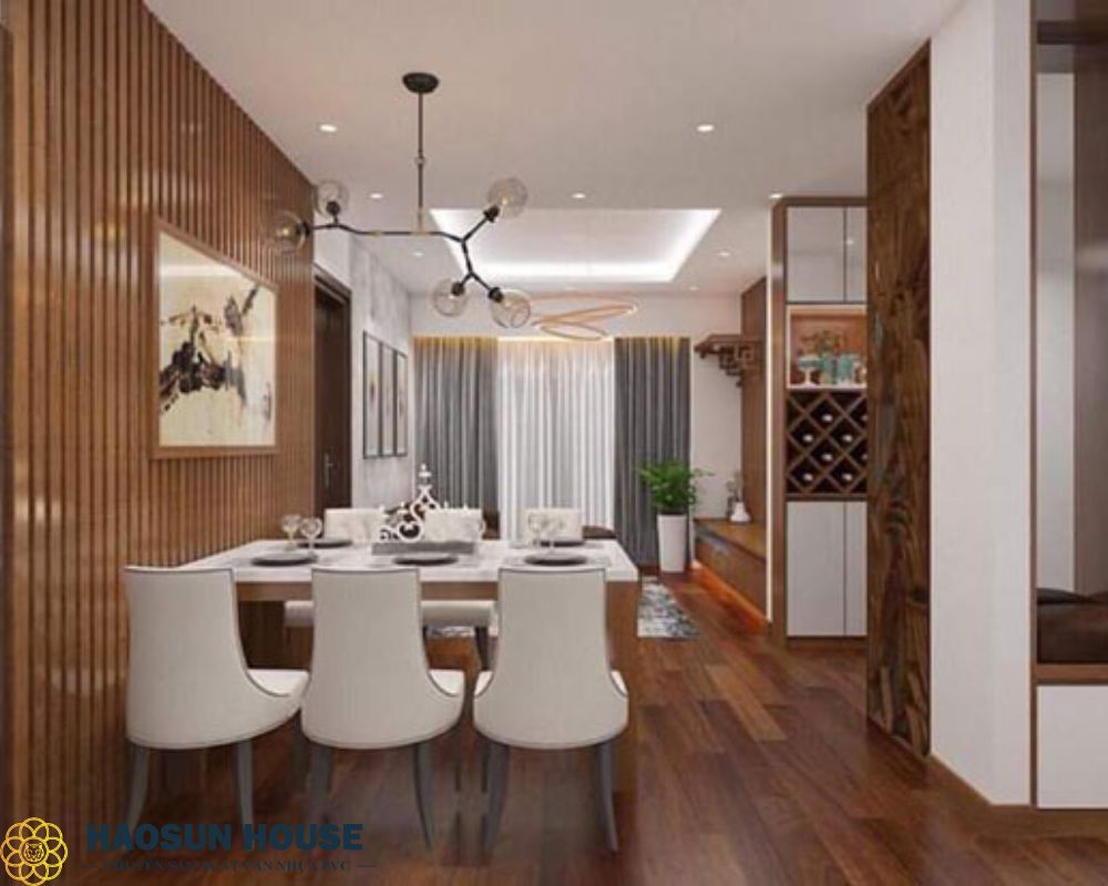 Mẫu nhà bếp ốp tường pvc giả gỗ
