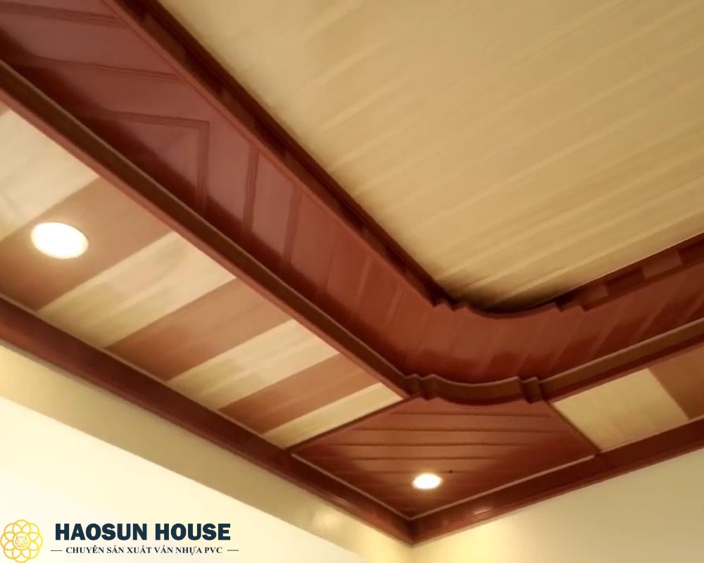 Mẫu tấm nhựa PVC giả gỗ dùng để ốp trần nhà