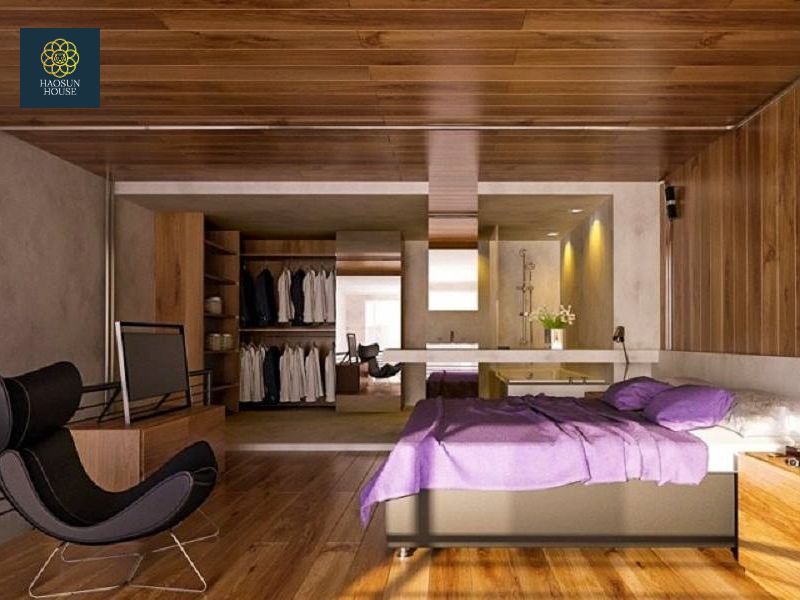 Mẫu trần nhựa giả gỗ phòng ngủ màu nâu