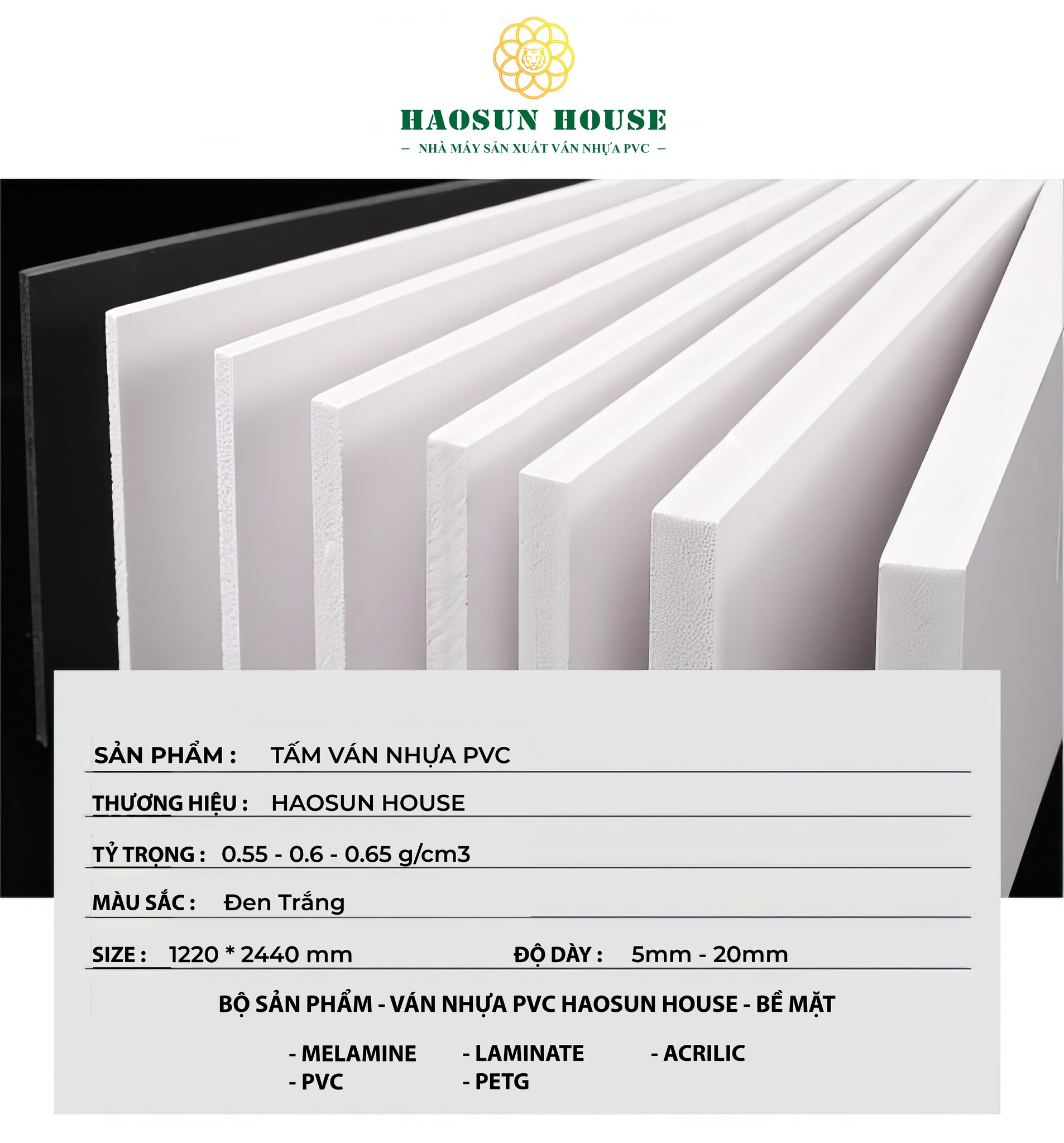 Thông Số Tấm Ván Nhựa PVC Haosunhouse