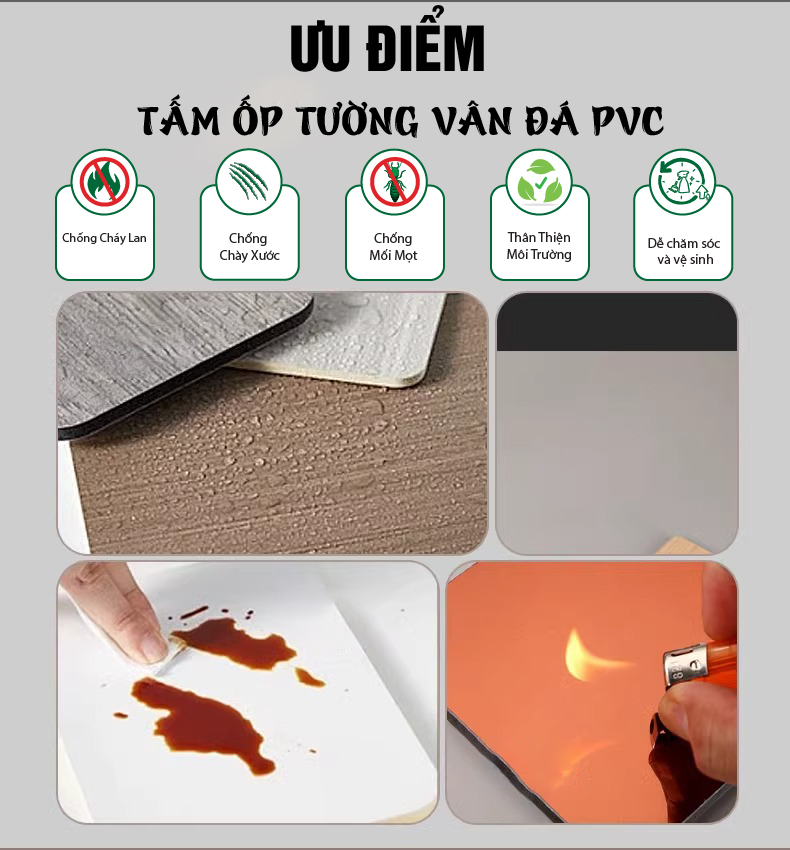Ưu điểm Tấm ốp tường vân đá pvc