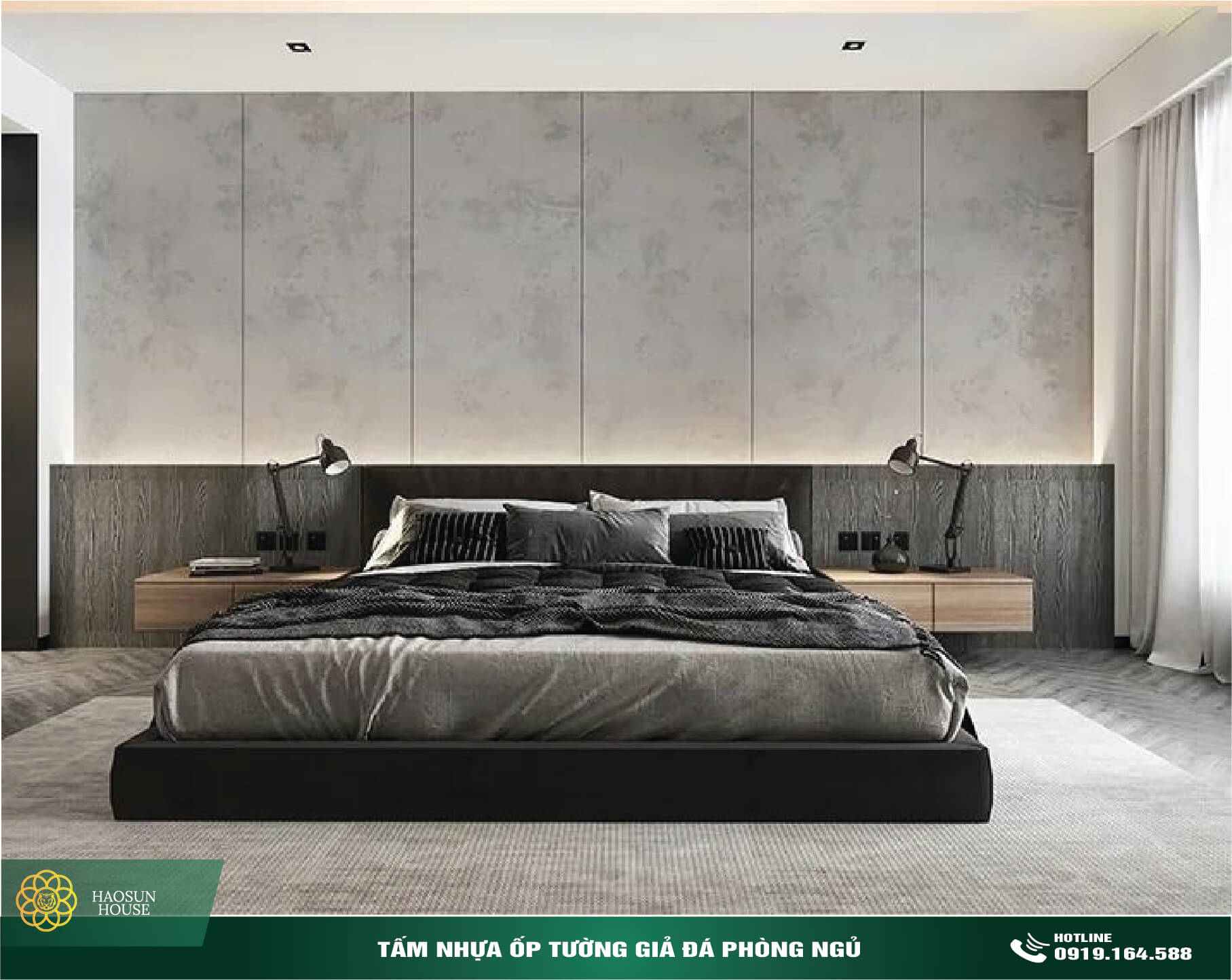 Tấm nhựa ốp tường giả đá phòng ngủ