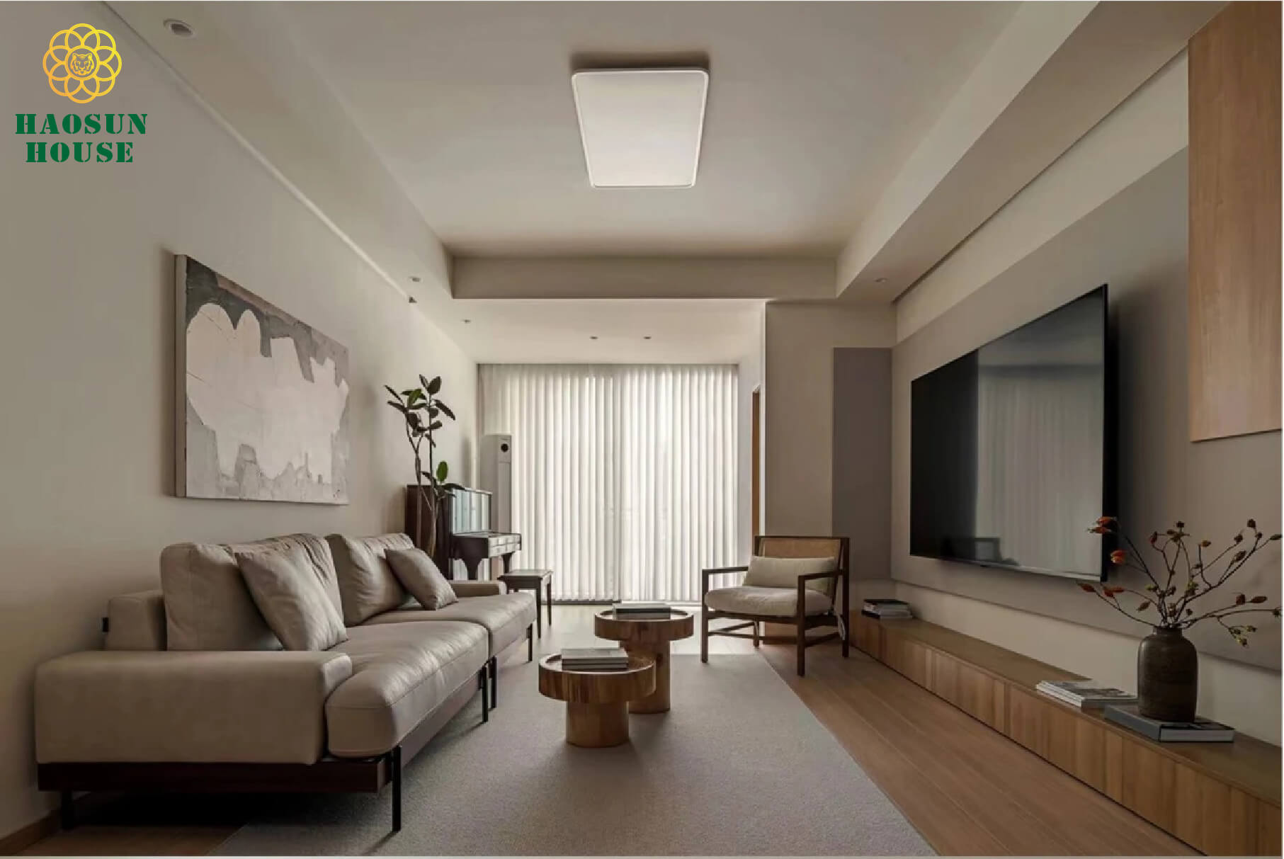 Thiết kế nội thất phòng khách vân gỗ 