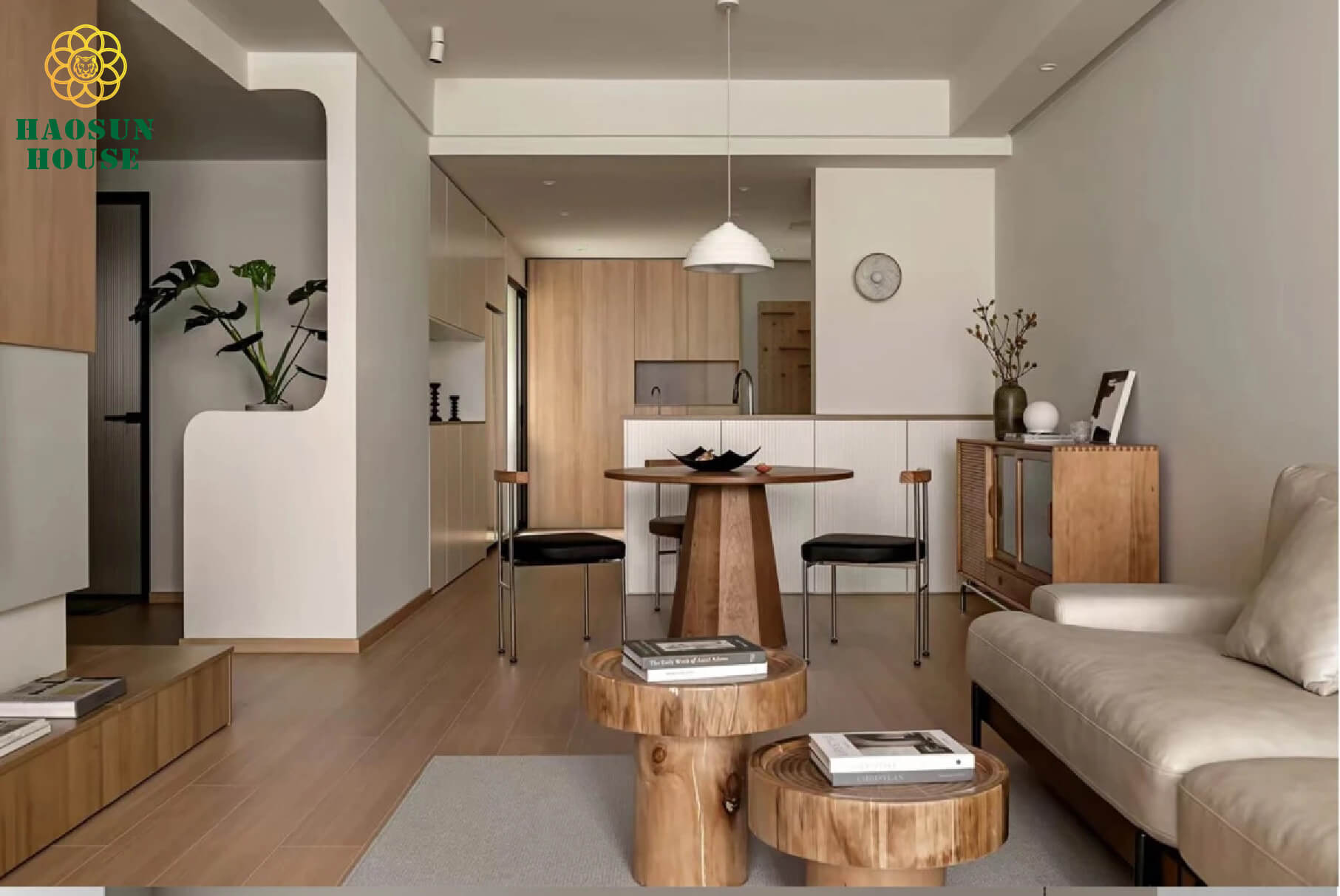 Thiết kế nội thất phòng khách vân gỗ 