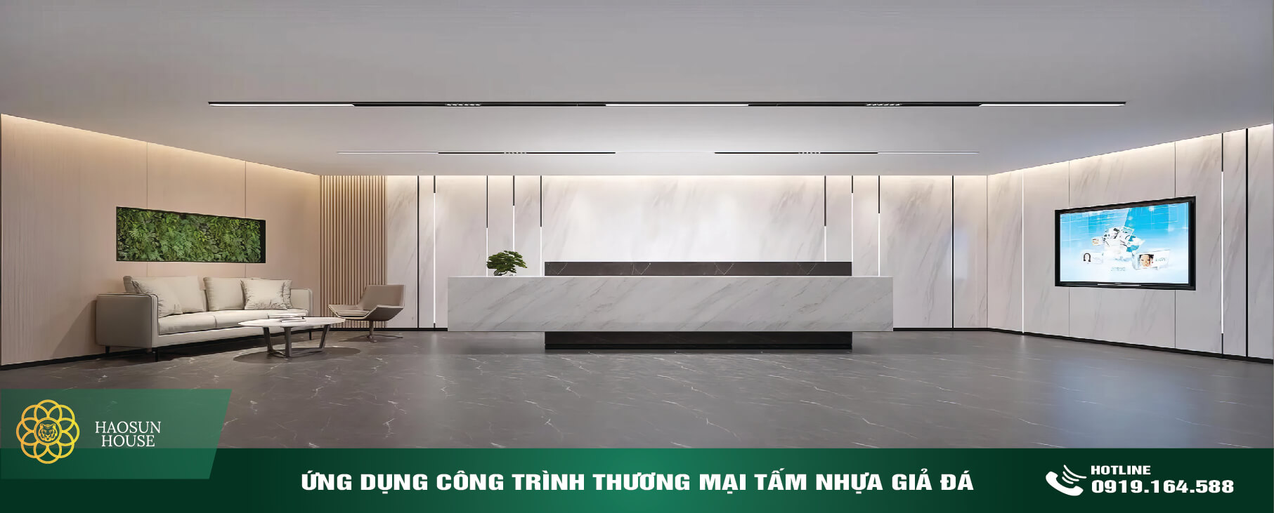 Ứng dụng tấm nhựa giả đá ốp tường công trình thương mại