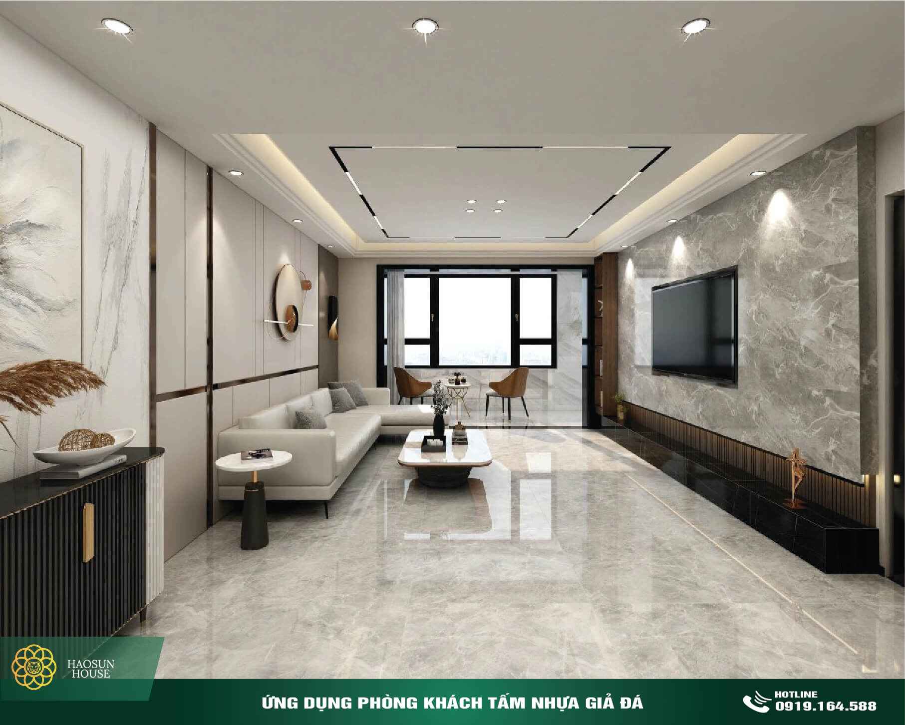 Ứng dụng tấm nhựa pvc giả đá ốp tường phòng khách