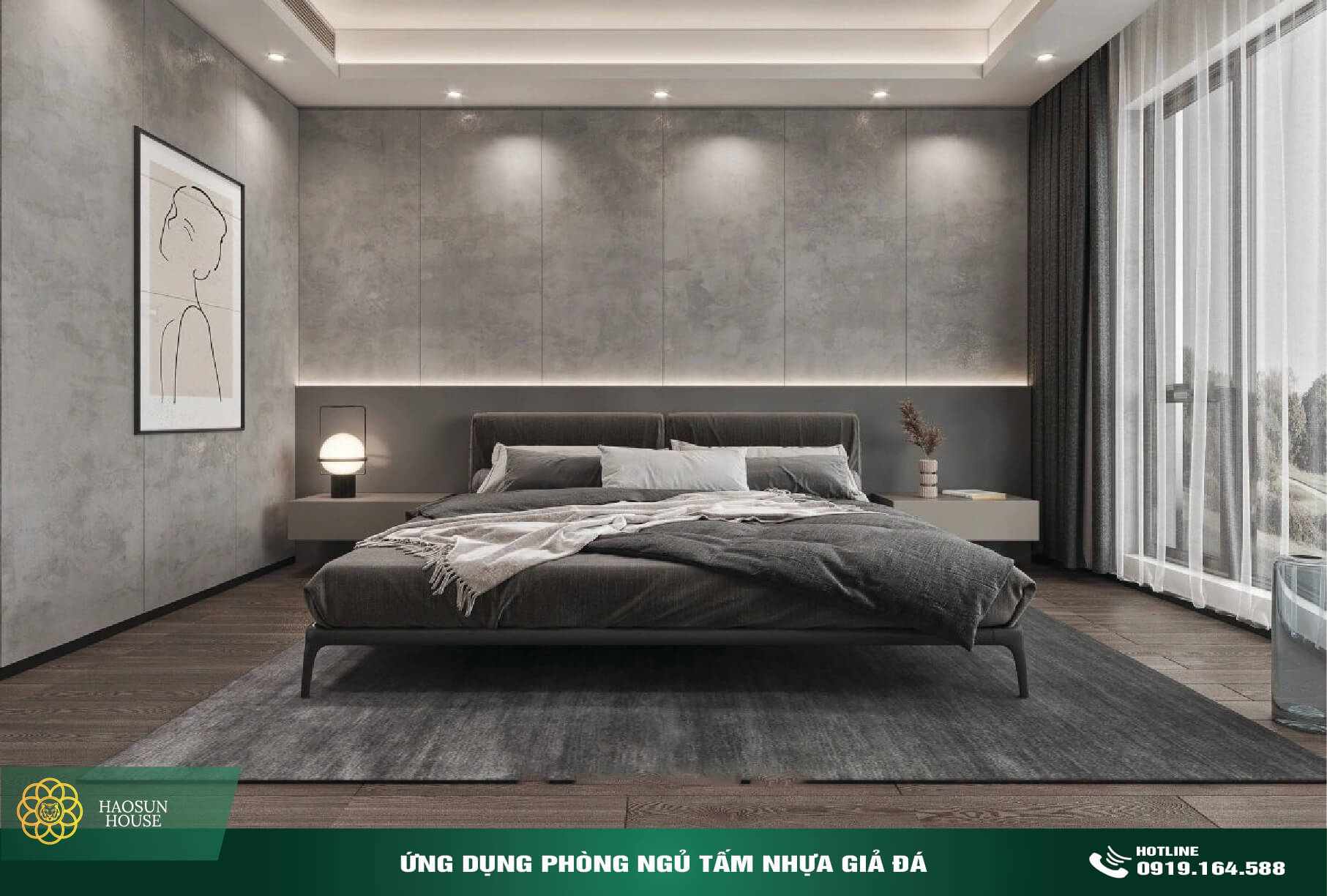 Ứng dụng tấm nhựa pvc giả đá ốp tường phòng ngủ