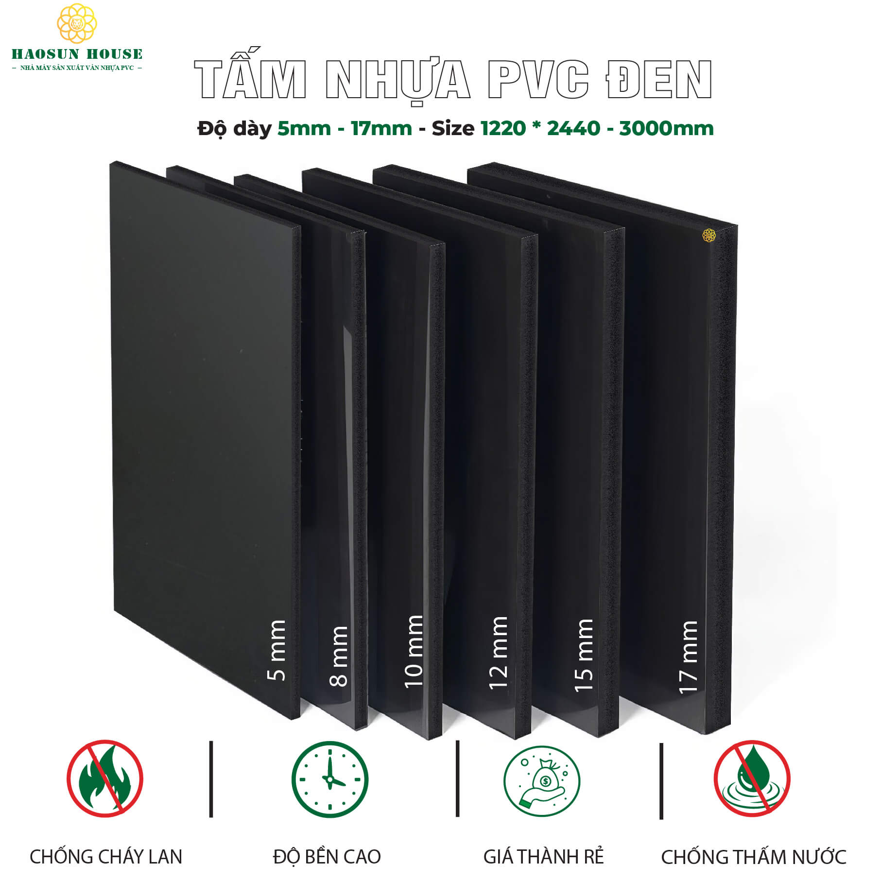 Tấm nhựa pvc đen cứng haosun house