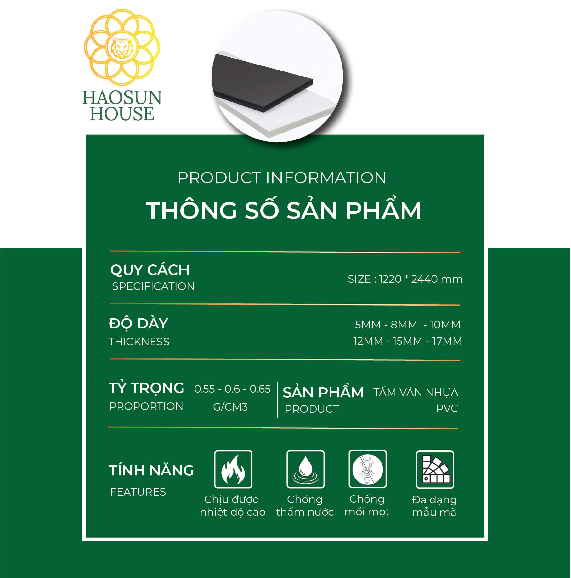 Thông số Kỹ Thuật Tấm Ván Nhựa PVC Long an