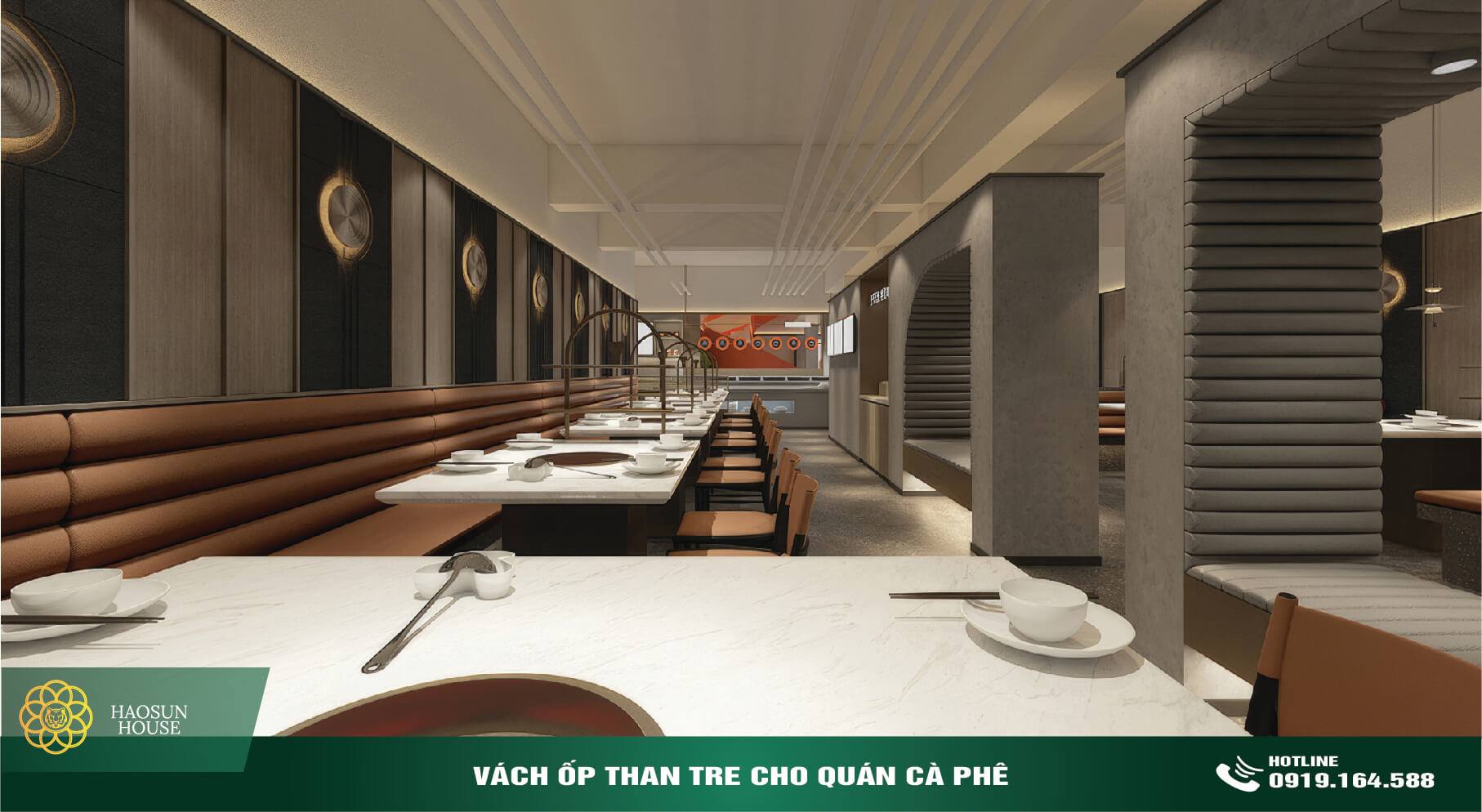 Vách ốp than tre quán cà phê