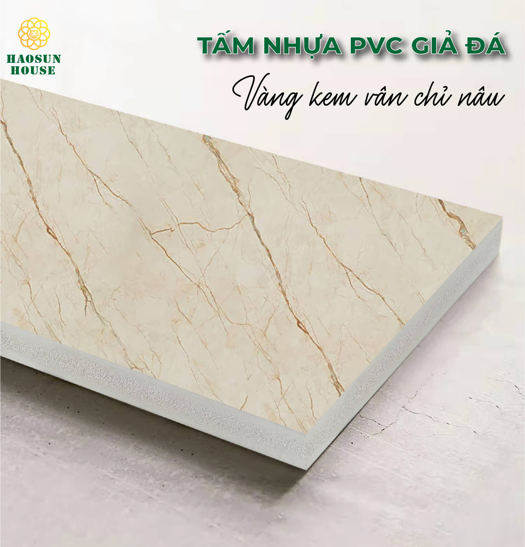 tấm nhựa pvc giả đá vàng kem vân chỉ nâu