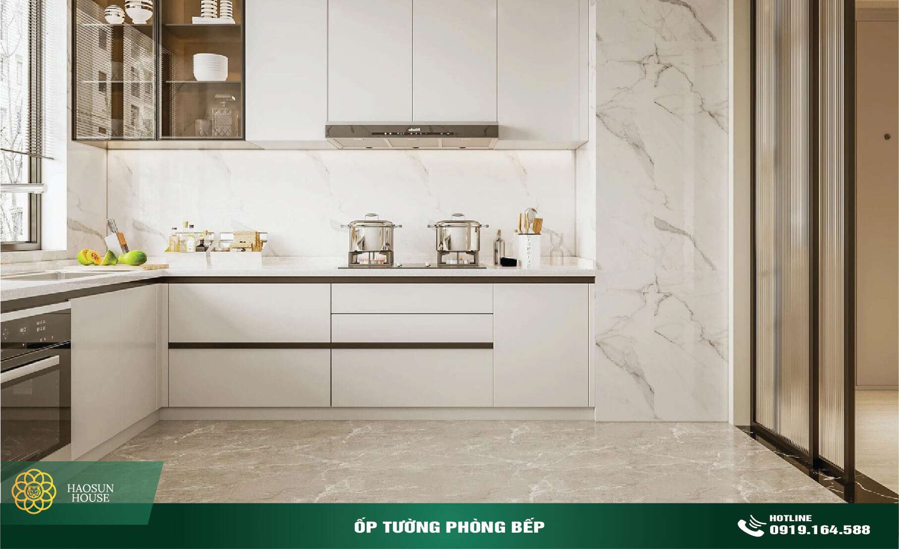 Tấm pvc vân đá ốp tường phòng bếp