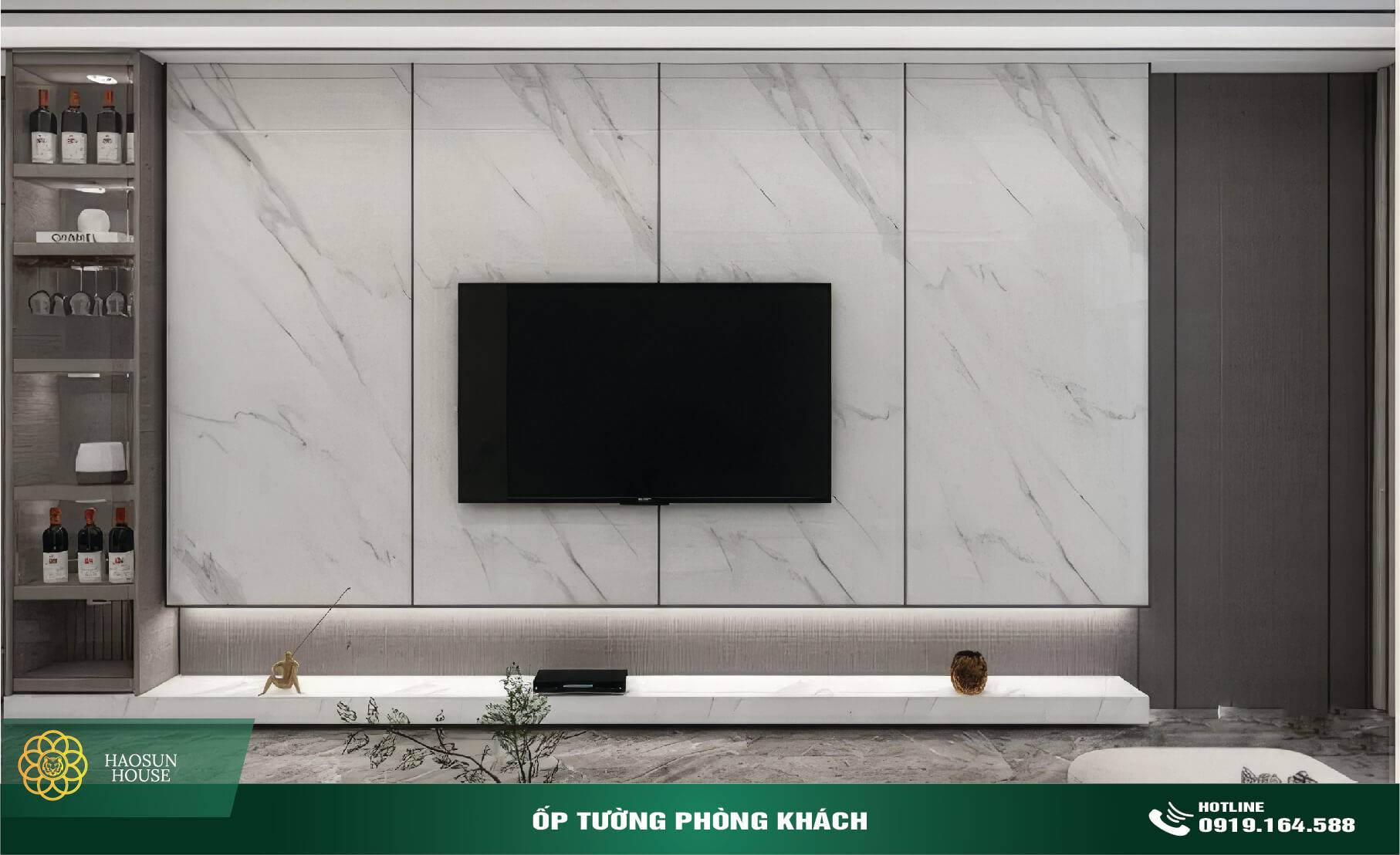 Tấm pvc vân đá ốp tường phòng khách