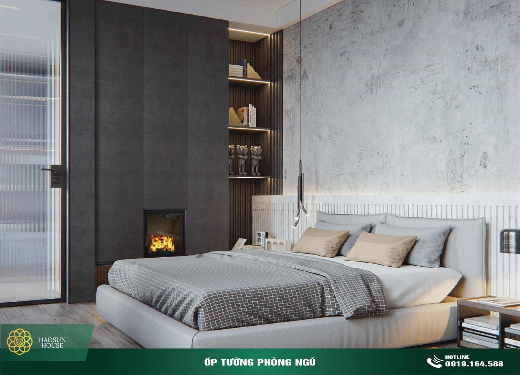 Tấm pvc vân đá ốp tường phòng ngủ