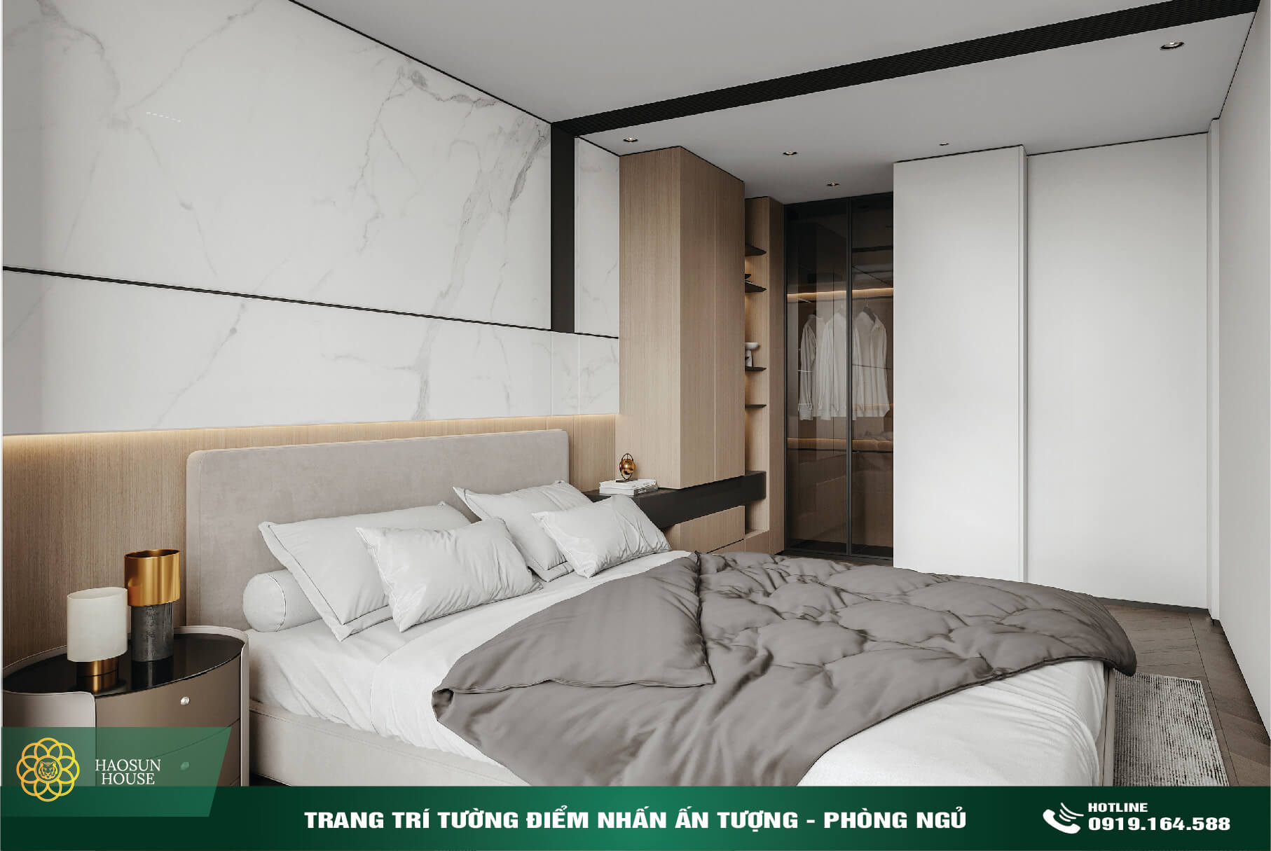 Thi công Tấm nhựa PVC Vân đá trang trí nội thất phòng ngủ