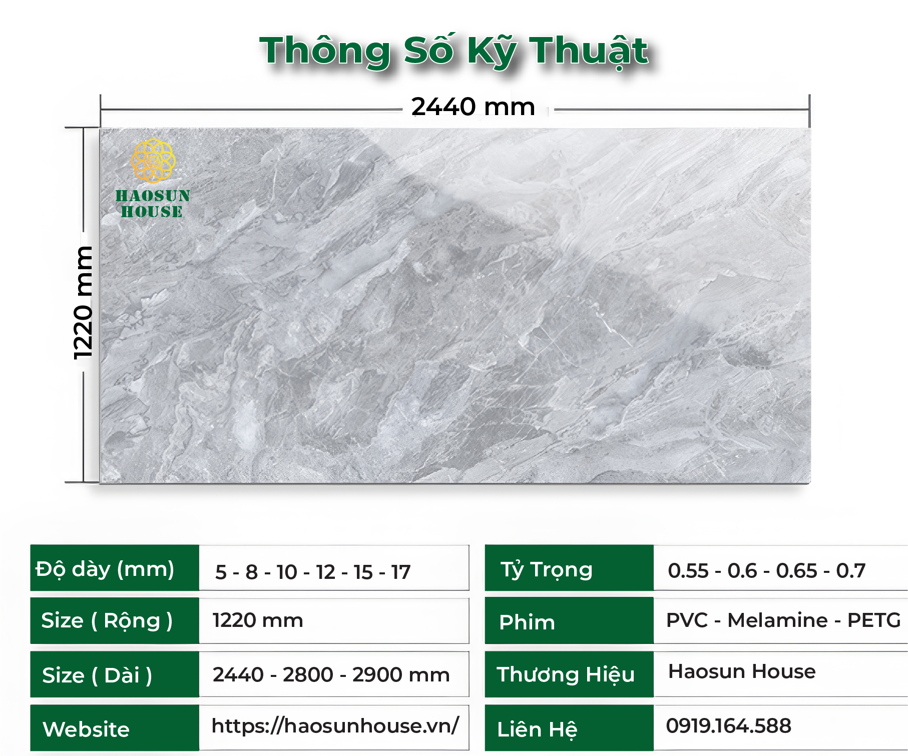 Thông Số Kỹ Thuật Tấm Nhựa PVC Vân Đá Haosun House