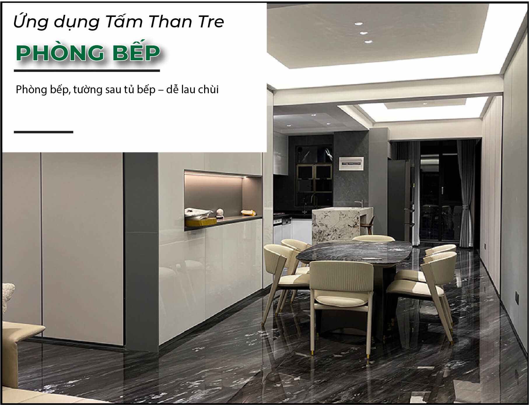 Ứng dụng than tre ốp tường phòng bếp