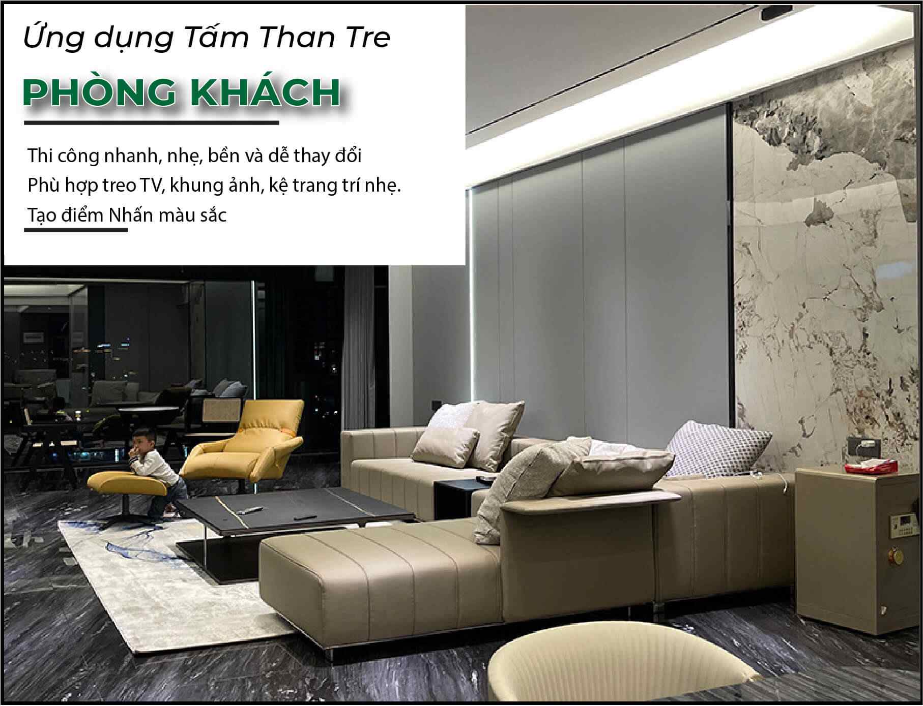 Ứng dụng than tre ốp tường phòng bếp khách