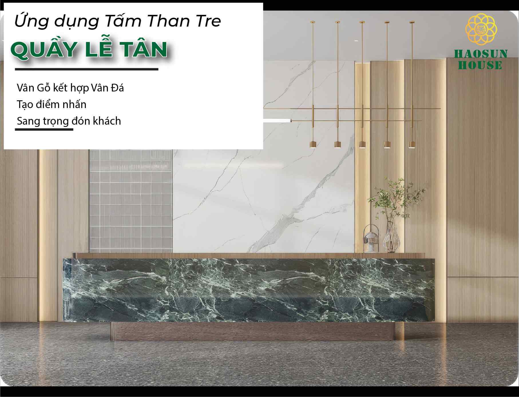 Ứng dụng than tre ốp tường quấy lễ tân