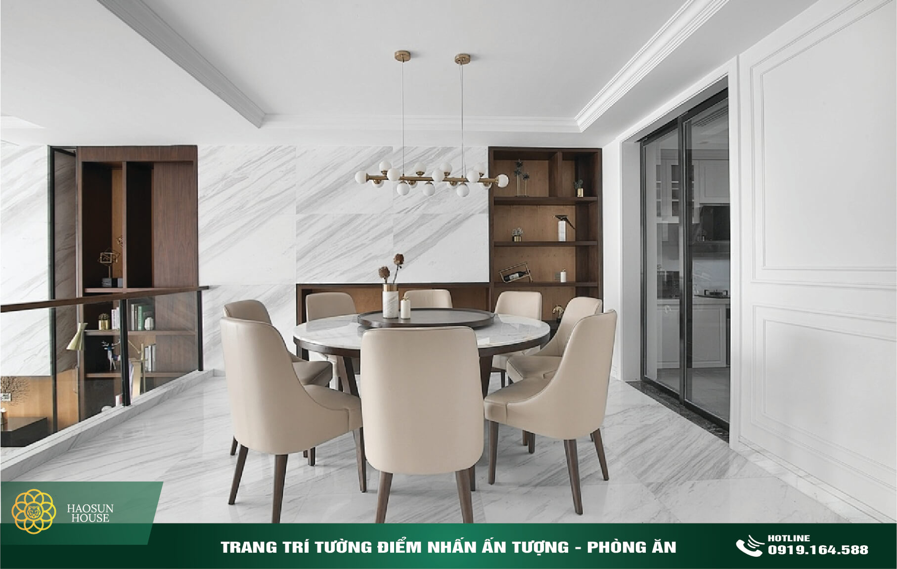 Tấm nhựa pvc trắng vân đá ốp tường phòng ăn