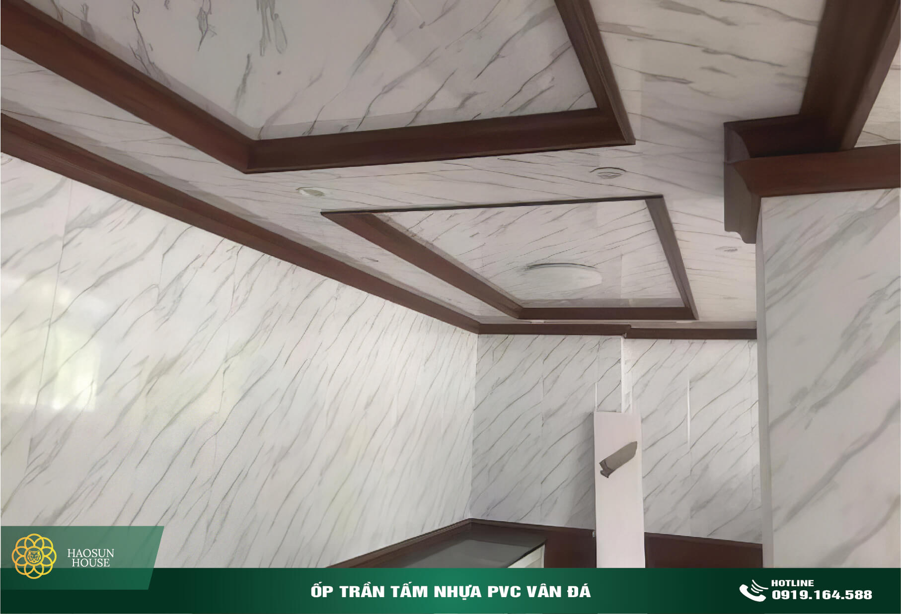 Tấm nhựa pvc trắng vân đá ốp tường phòng khách