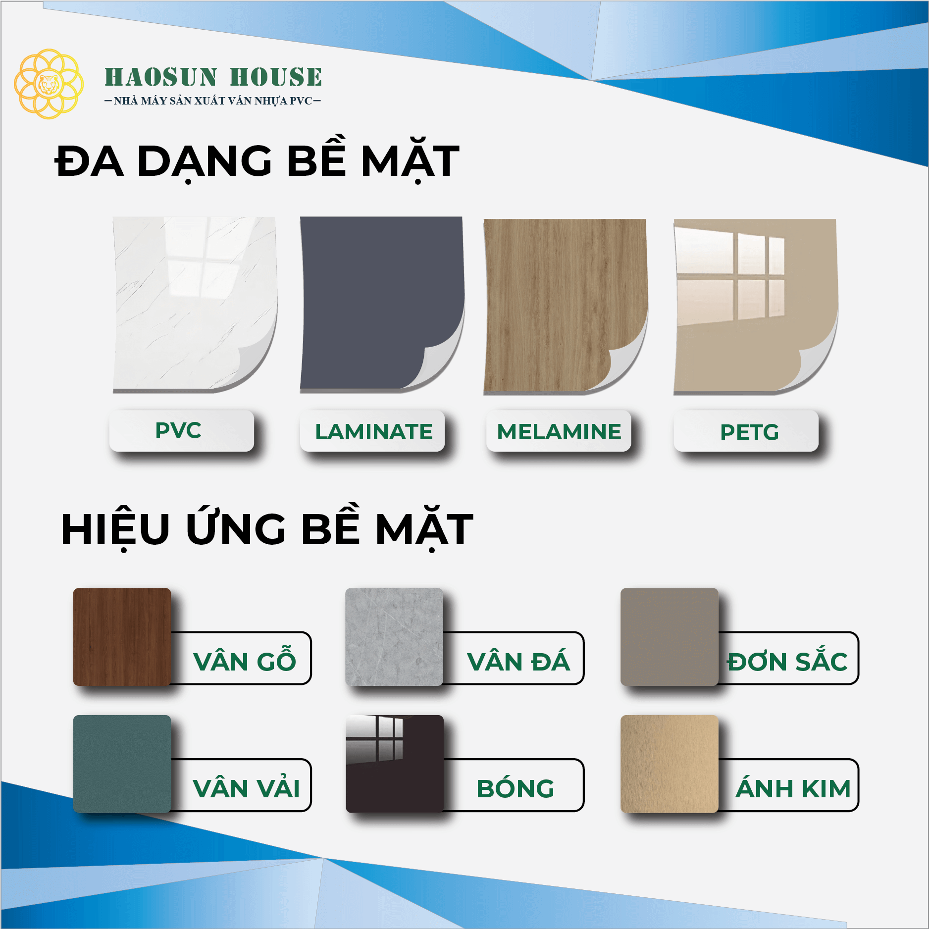 Bề mặt phủ tấm nhựa pvc trắng haosun house